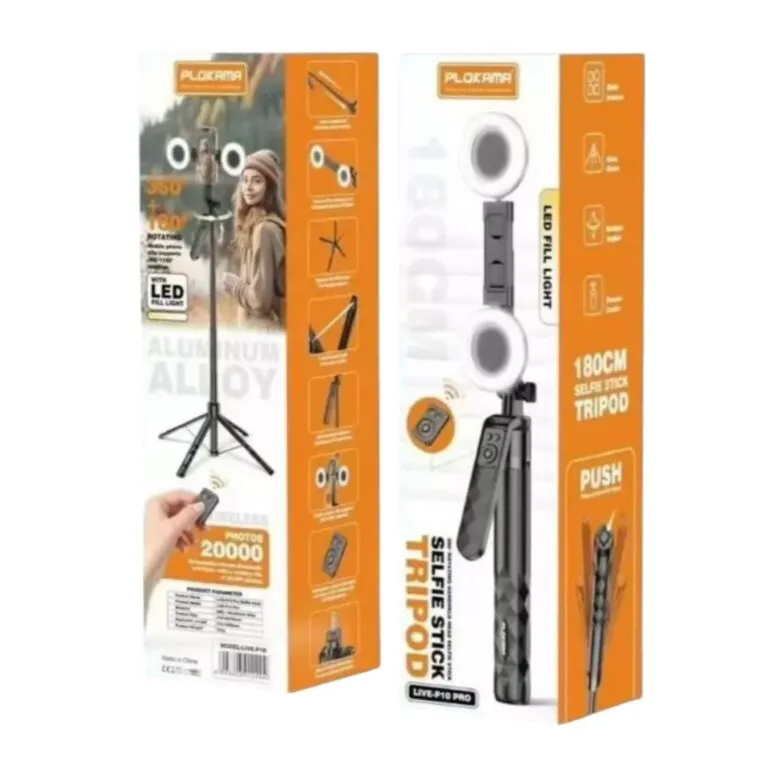 Plokama Live-P10 Pro Selfie Stick Tripod With LED Fill light And Bluetooth Remote — photo 4