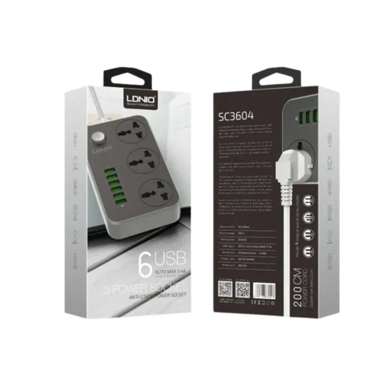 LDNIO SC3604 3 Power Socket + 6 USB Extension Power Cord — photo 5