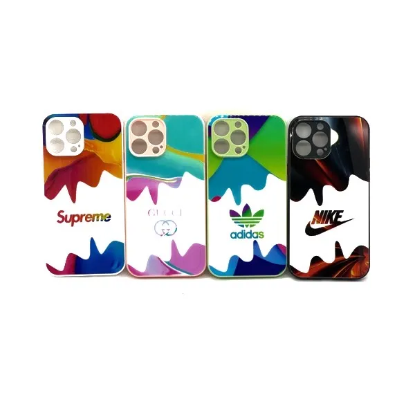 Other / Generic Logo Colorful Glass Back Cover for iPhone
