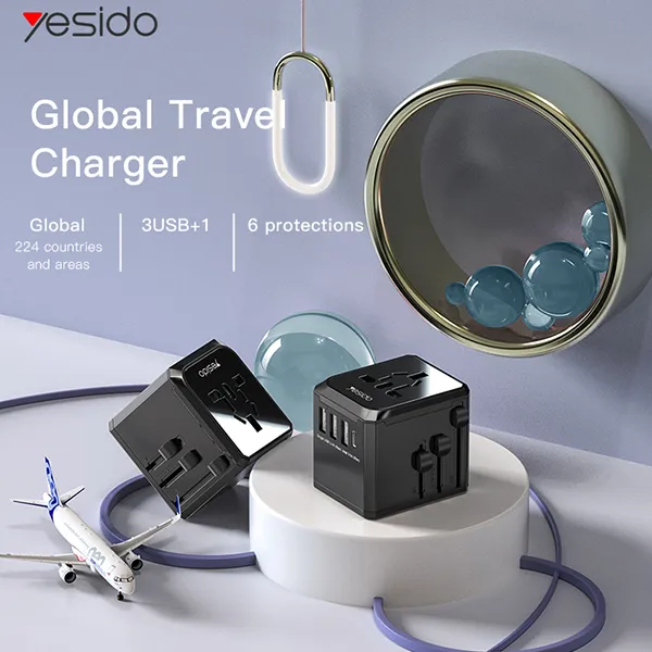 Yesido MC10 Universal Travel Adapter 3 USB + 1 USB-C Port — photo 2