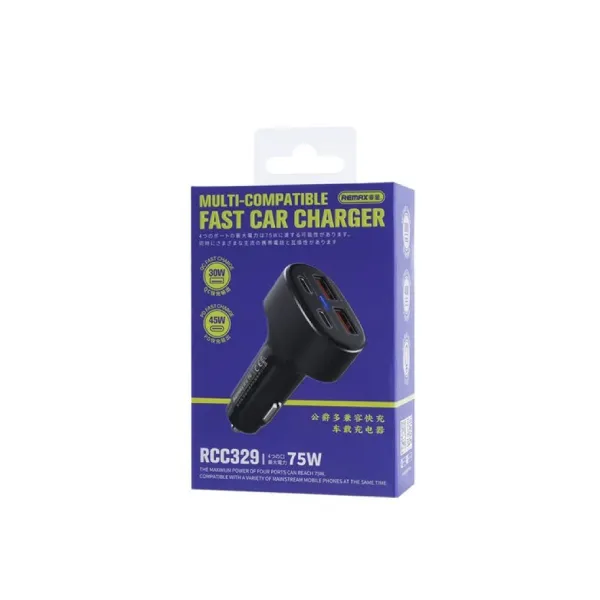 Remax Car Charger Duke Series 75W 2 Type – C + 2 USB Black MOQ:14 (RCC329) — photo 2