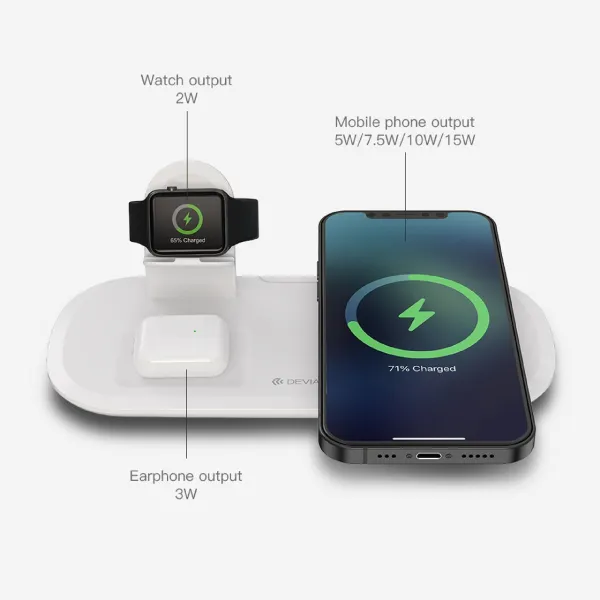 Devia Desktop Wireless Charger 3 IN 1 For Smart Phone, Apple Watch and Earphone — photo 4