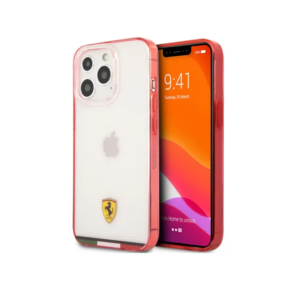 Other / Generic Ferrari Italia Stripe Transparent Hard Case with Print Logo for iPhone 13 Pro