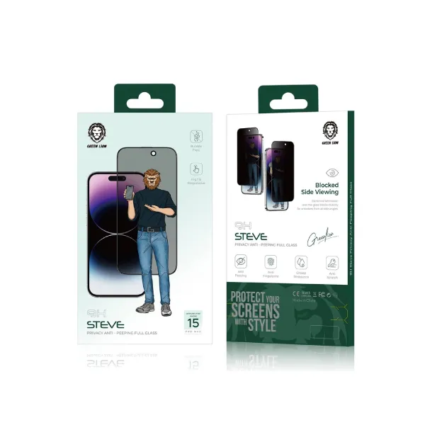 Green Lion 9H Steve Privacy Screen Protector for iPhone 15 Series – Black — photo 4