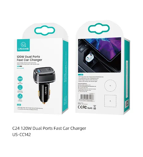 USAMS 120W Dual Ports Fast Car Charger US-CC142 — photo 2