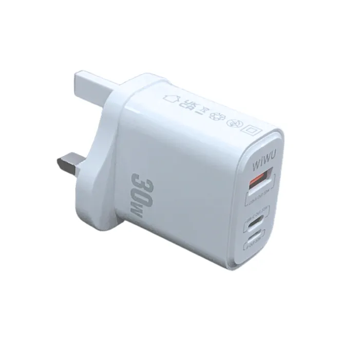 WiWU WI-U021 SIC 30W PD+QC Fast Charger 3 Pin – White