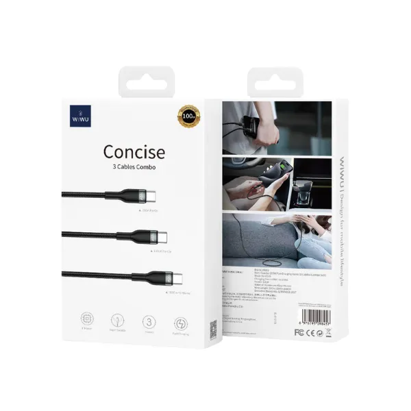 WiWU WI-C033 Concise Series 100W 3 in 1 Type-C To Type-C Combo Cable Set — photo 8