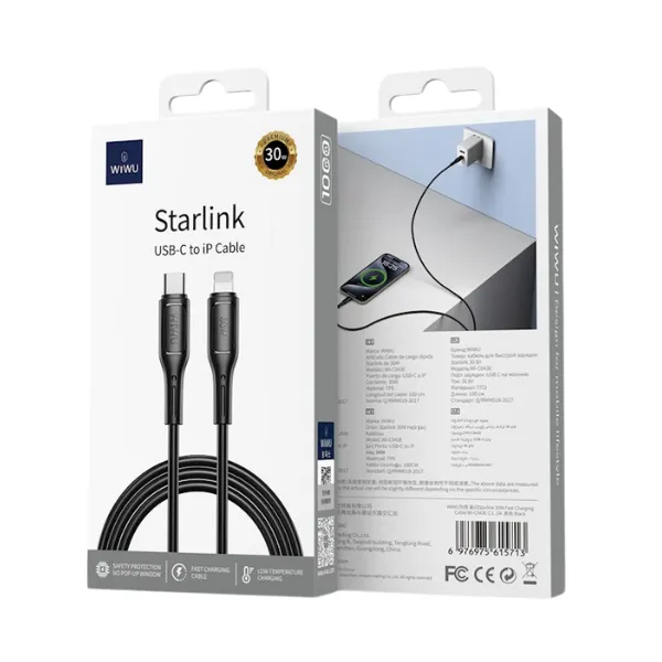 WiWU WI-C043E Starlink 30W Type-C To Lightning 1M Cable Black — photo 4