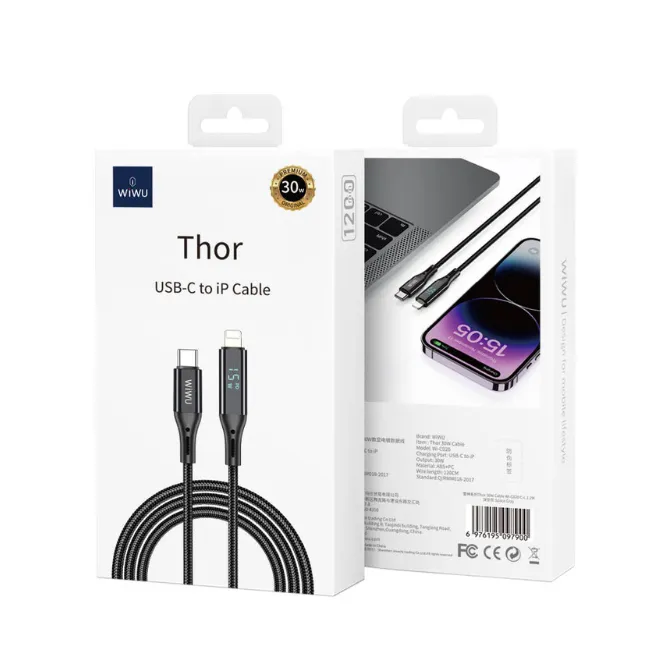 WiWU WI-C020 Thor 100W Display Fast Charging Cable 120CM Space Gray (Type C-C And Lightning) — photo 6