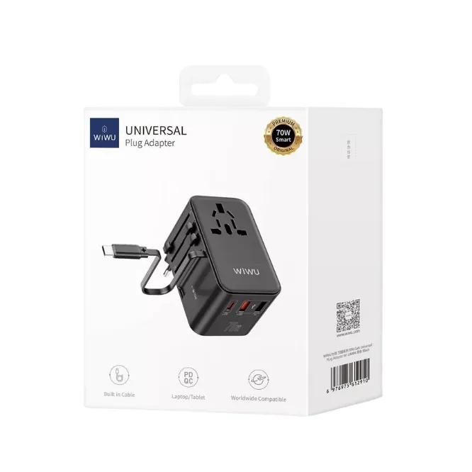 WiWU WI-UA004 70w Gan Universal Plug Adapter Black — photo 6