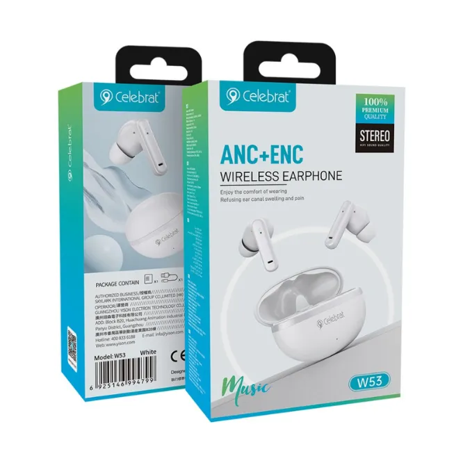 Celebrat W53 ANC+ENC Wireless Ear Buds- White — photo 3