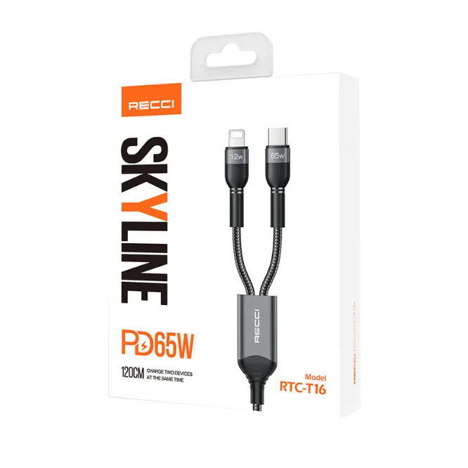 Recci RTC-T16 2 in 1 65W PD Fast Charging with Lightning and Type-C To Type-C PD Cable 1.2M — photo 3