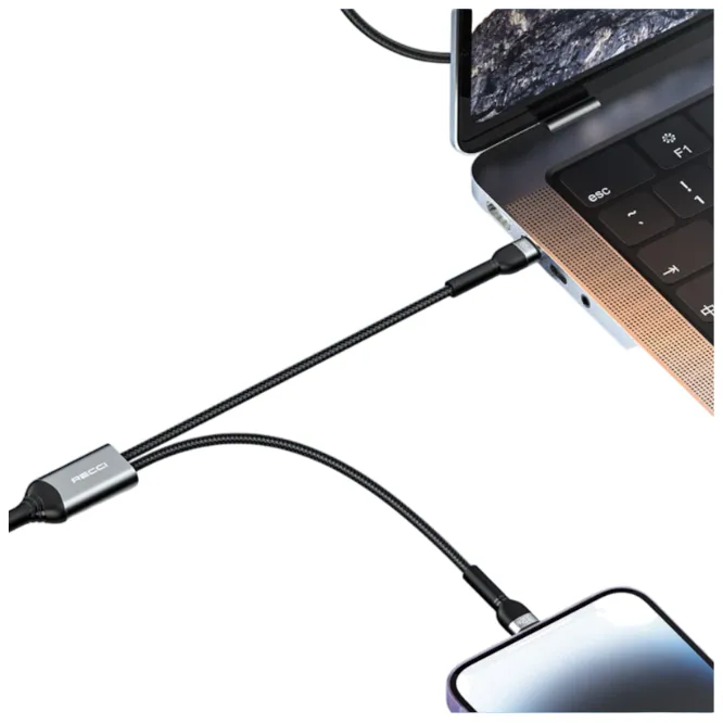 Recci RTC-T16 2 in 1 65W PD Fast Charging with Lightning and Type-C To Type-C PD Cable 1.2M — photo 4