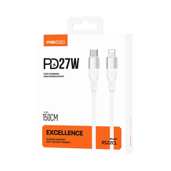 Recci RS22CL PD 27W Type-C to Lightning Fast Charging Cable 1.5M White — photo 4