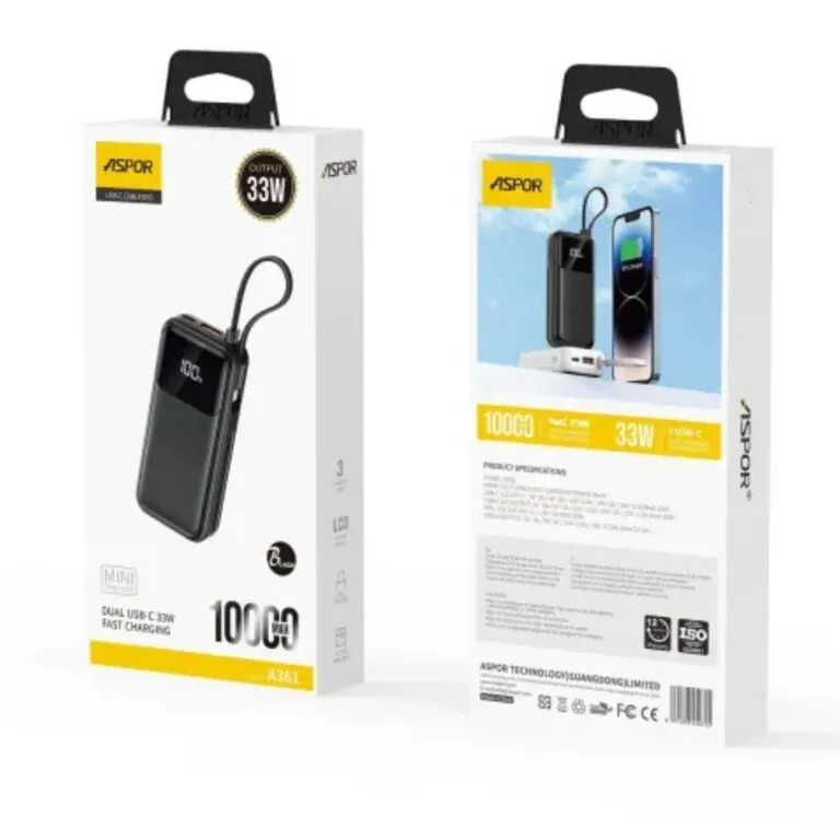Aspor A361 33w 10000mAH Powerbank — photo 3