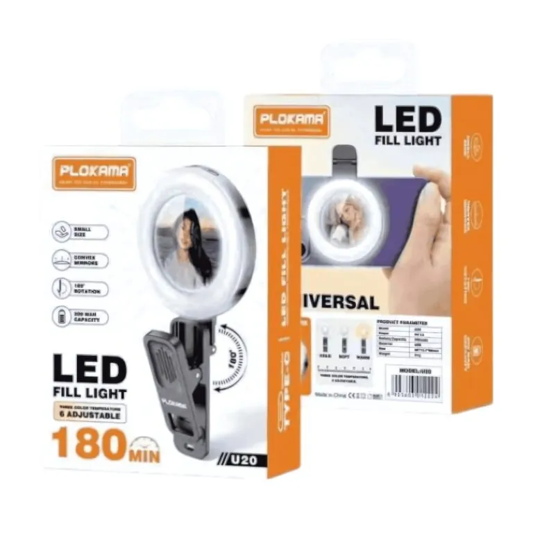 Plokama U20 LED Mini Mirror Clip Selfie Ring Light — photo 4