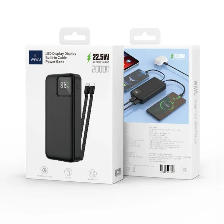 WiWU JC-22 22.5w 20000mAH LED Display Built In Cable Powerbank Black — photo 4
