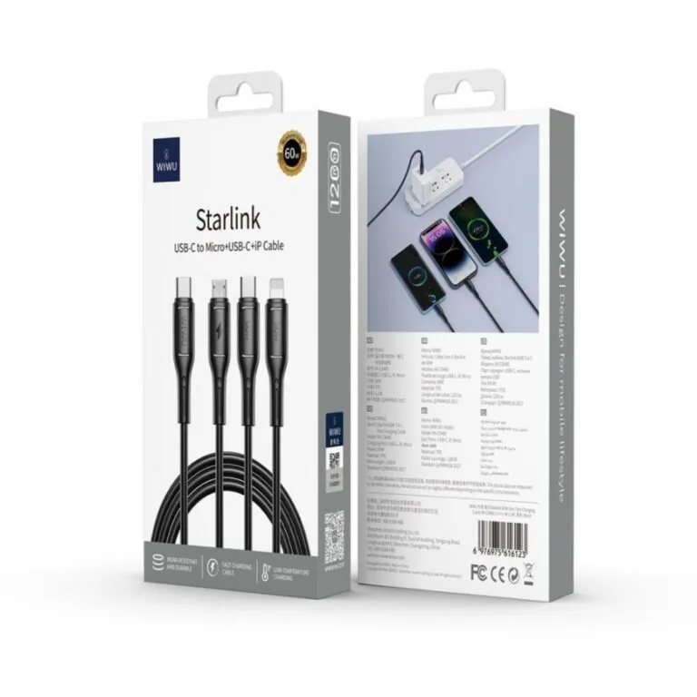 WiWU Starlink Wi-C046E 3in1 USB-C to USB-C, Micro USB, Lightning 60W 1.2m Cable — photo 3