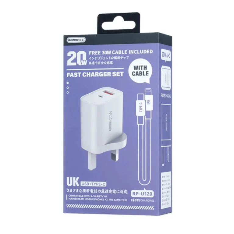 Remax RP-U120 20W 3pin Dock and Type-C To Type-C Cable White — photo 3