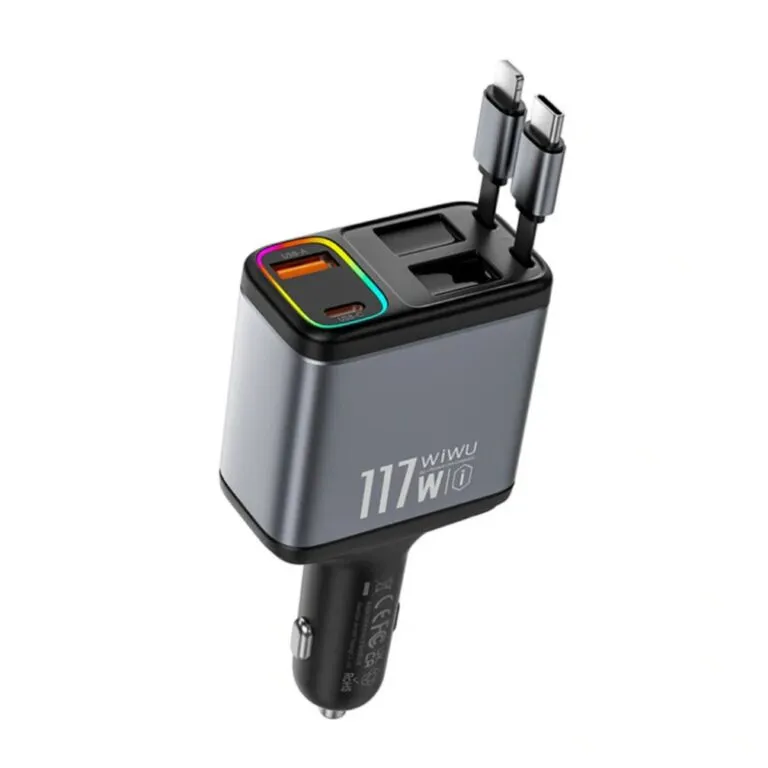 WiWU WI-QC027 117W Exeed A+2C+l USB-A, USB-C And Lightning Fast Car Charger Tarnish