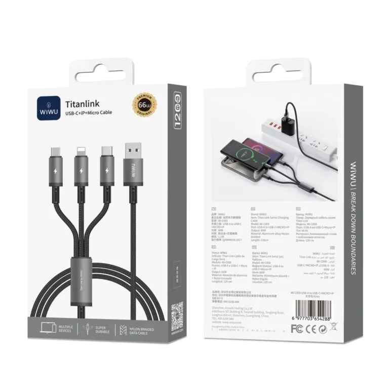WiWU WI-C059 Titanlink USB-Type-C-Lightning-Micro Cable 1.2m Gray — photo 3