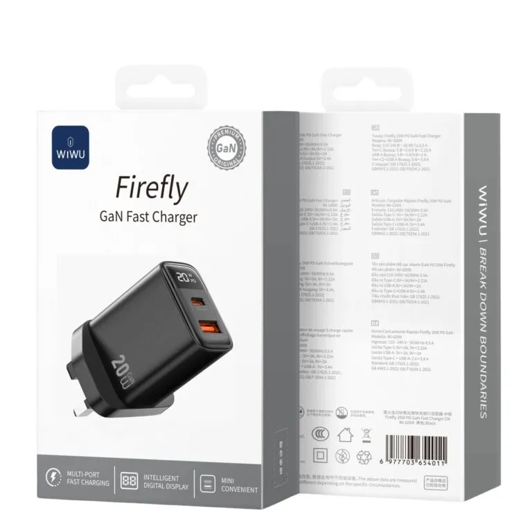 WiWU WI-G009 Firefly 20w Gan Fast Charger Black 3pin — photo 3