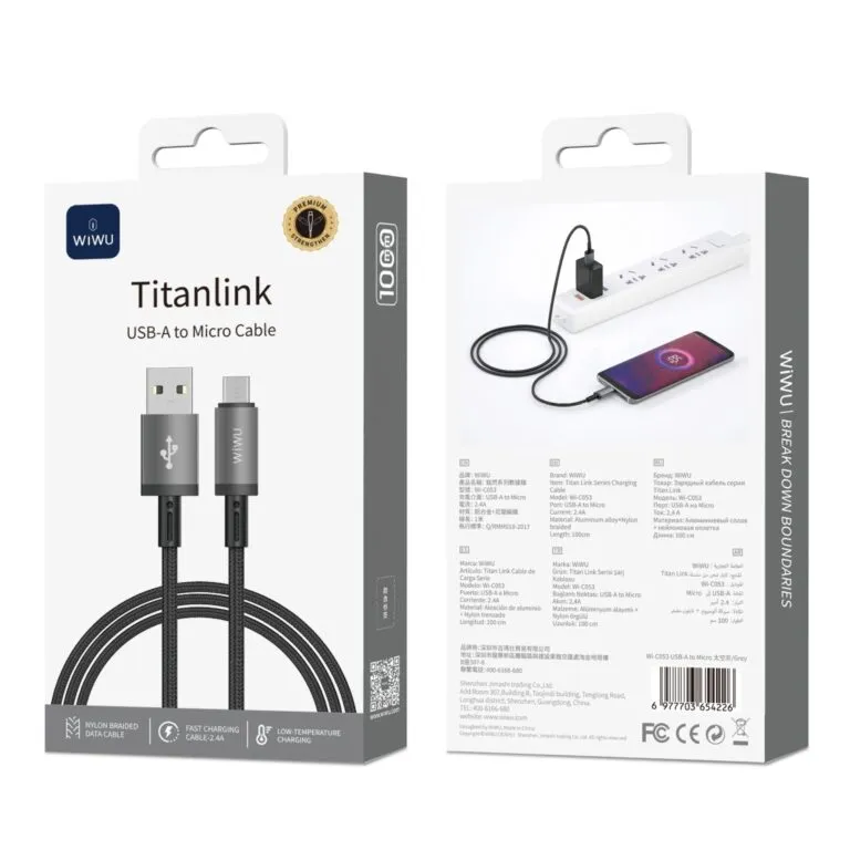 WiWU WI-C053 Titanlink USB To Micro Cable 1m Gray — photo 4