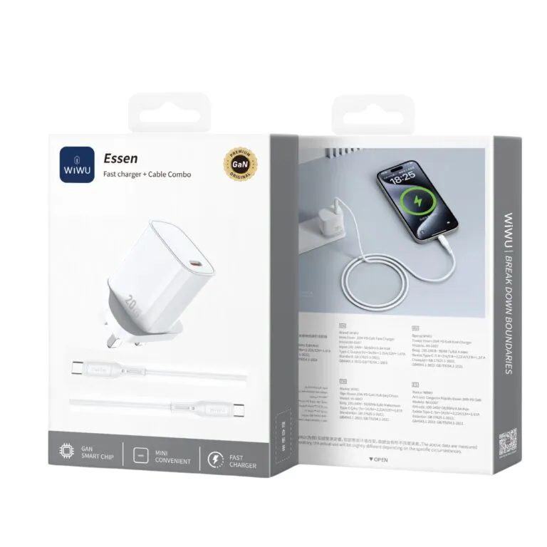 WiWU WI-G007 Essen Charger 20w With Type-C To Type-C Cable – White — photo 3