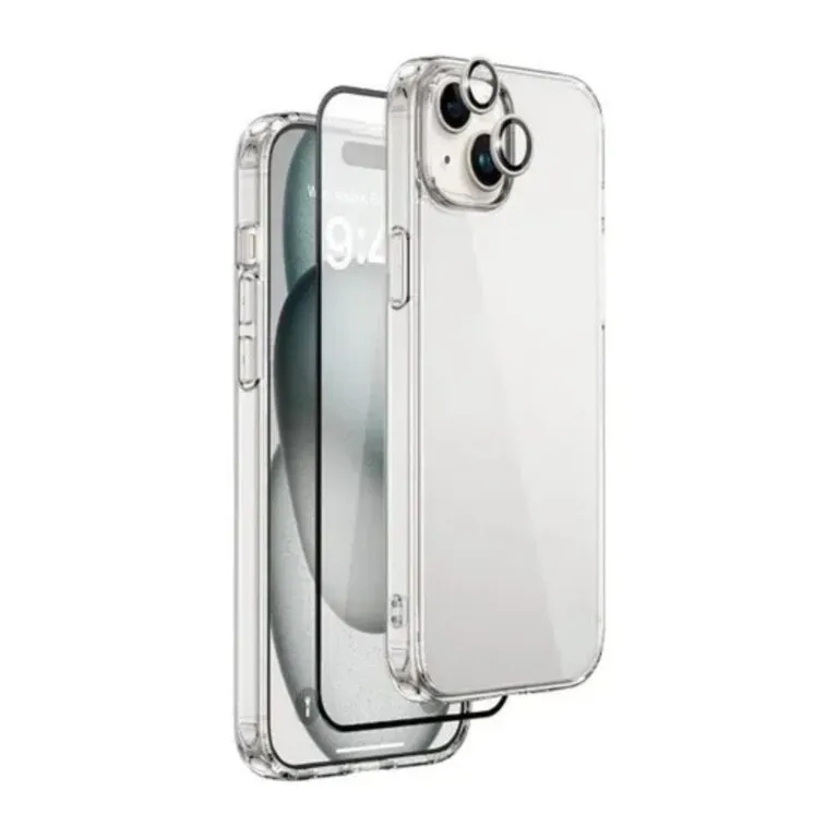 WiWU Wi-IP001 Combo Trio Phone Case+Screen+Lens Guard Set For iPhone 15/16 Series