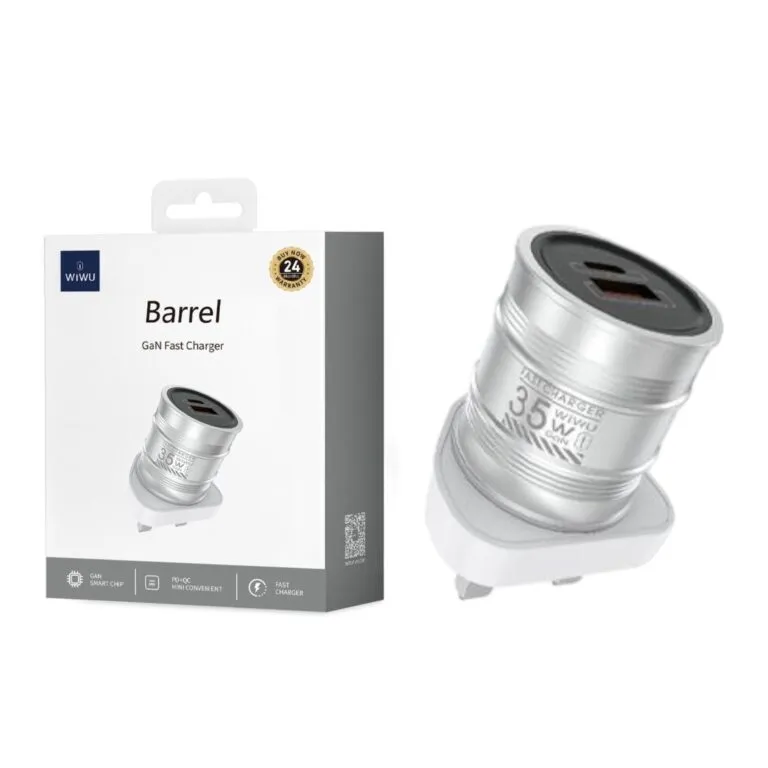 WiWU Wi-U028 Barrel 35w GAN Fast Charger 3pin Silver — photo 2