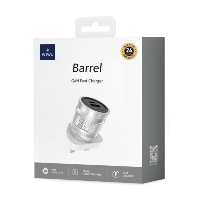WiWU Wi-U028 Barrel 35w GAN Fast Charger 3pin Silver — photo 3