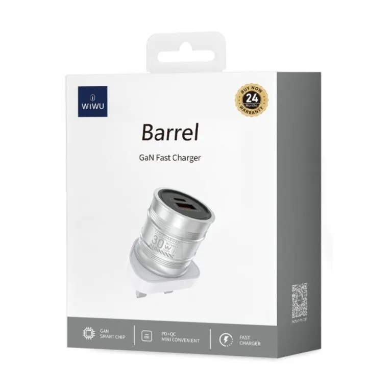 WiWU Wi-U027 Barrel 30w GAN Fast Charger 3pin Silver — photo 3