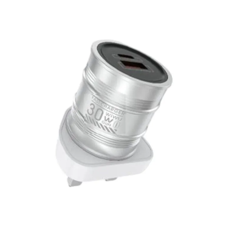 WiWU Wi-U027 Barrel 30w GAN Fast Charger 3pin Silver