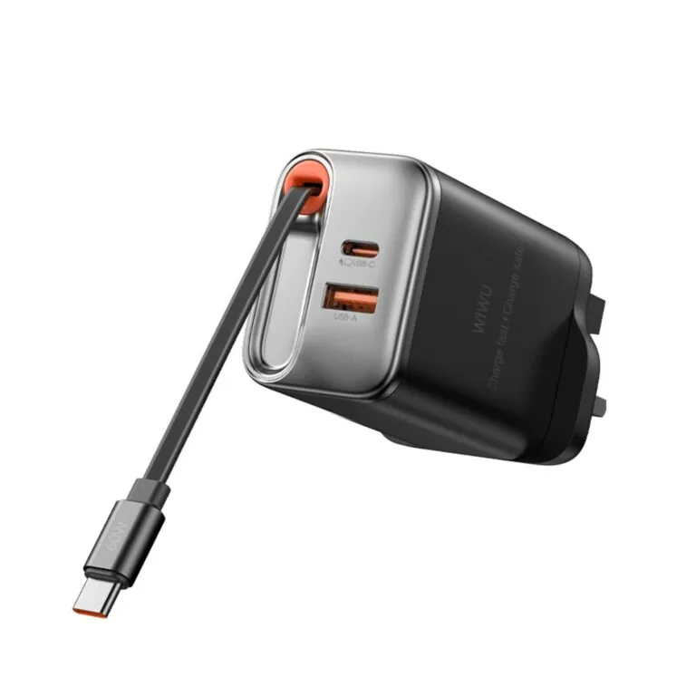 WiWU WI-G020 Helix PD 67w Gan Fast Charger With Built In Retractable Cable 70cm Black UK — photo 4