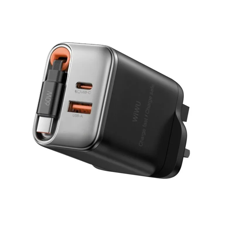 WiWU WI-G020 Helix PD 67w Gan Fast Charger With Built In Retractable Cable 70cm Black UK — photo 2