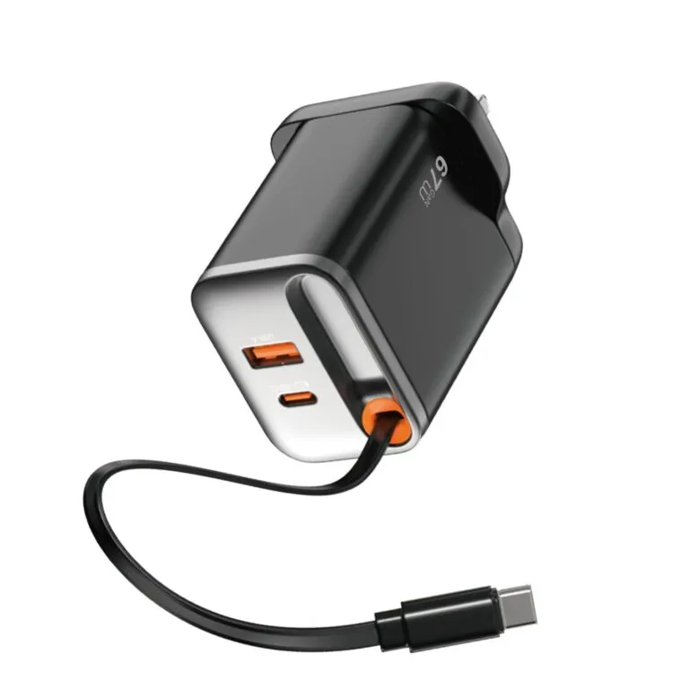WiWU WI-G020 Helix PD 67w Gan Fast Charger With Built In Retractable Cable 70cm Black UK — photo 3