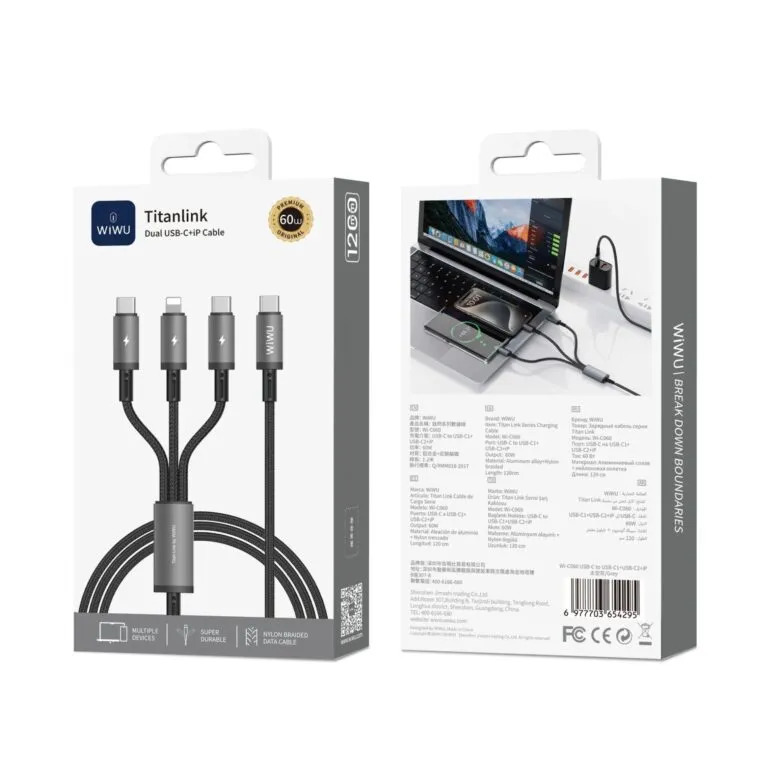 WiWU WI-C060 Titanlink 60w Dual USB-C 3 in 1 Charging Cable 1.2m — photo 3