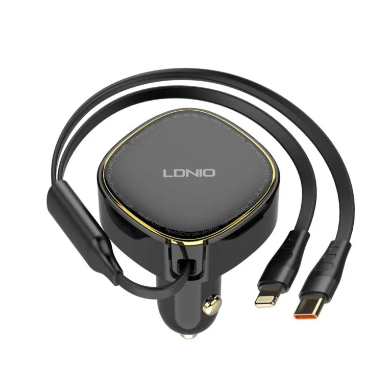 LDNIO C107 30w Car Charger With Retractable Cable