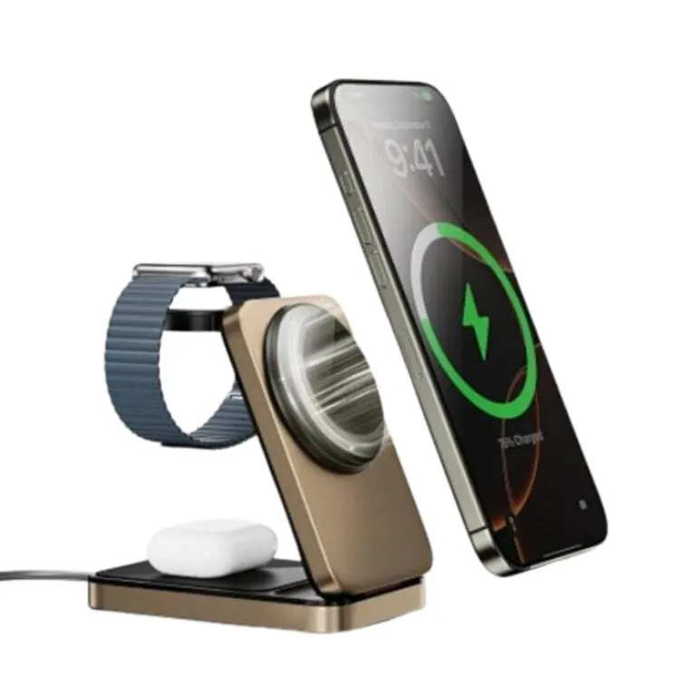 WiWU WI-W038 15w Triple 3 In 1 Wireless Charger Gold — photo 3