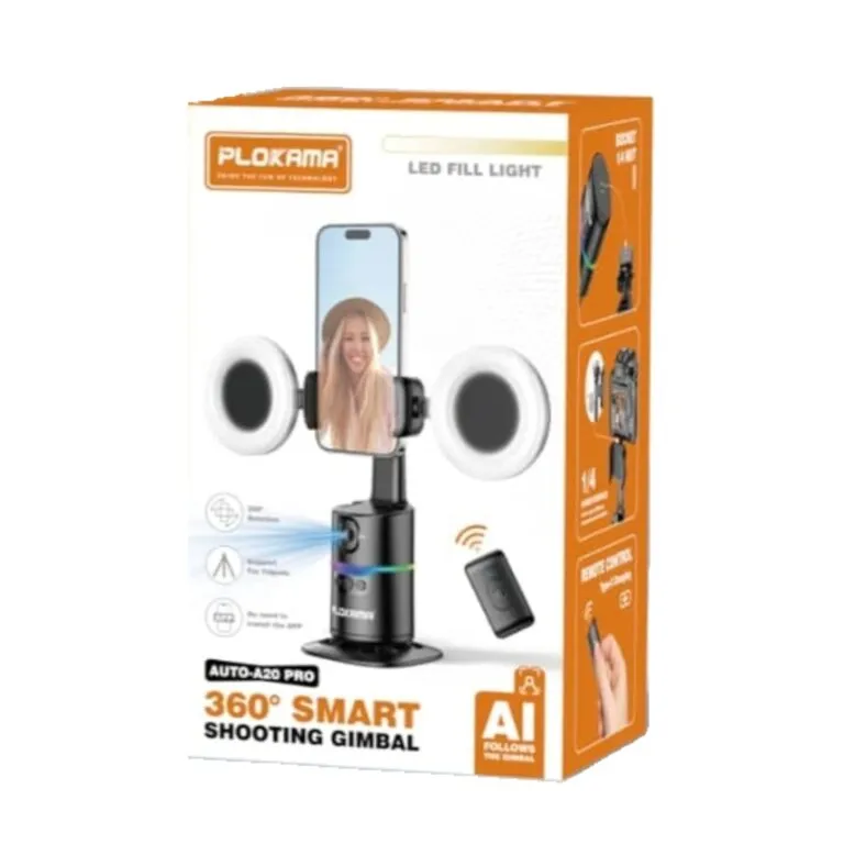 Plokama AUTO-A20 Pro Gimbal Auto Face Tracking 360 Smart Shooting Gimbal with – 2 Lights — photo 3