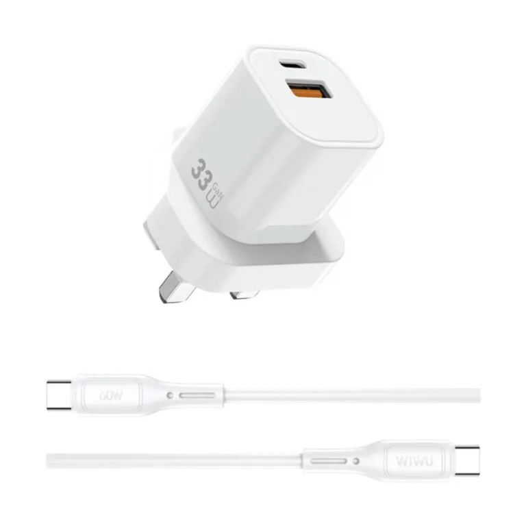 WiWU WI-G018 Cube 33w A+C Fast Charger and Cable Combo Type-C to Type-C White UK