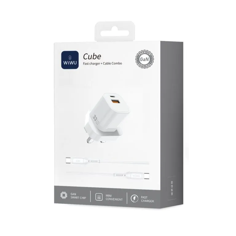 WiWU WI-G018 Cube 33w A+C Fast Charger and Cable Combo Type-C to Type-C White UK — photo 5