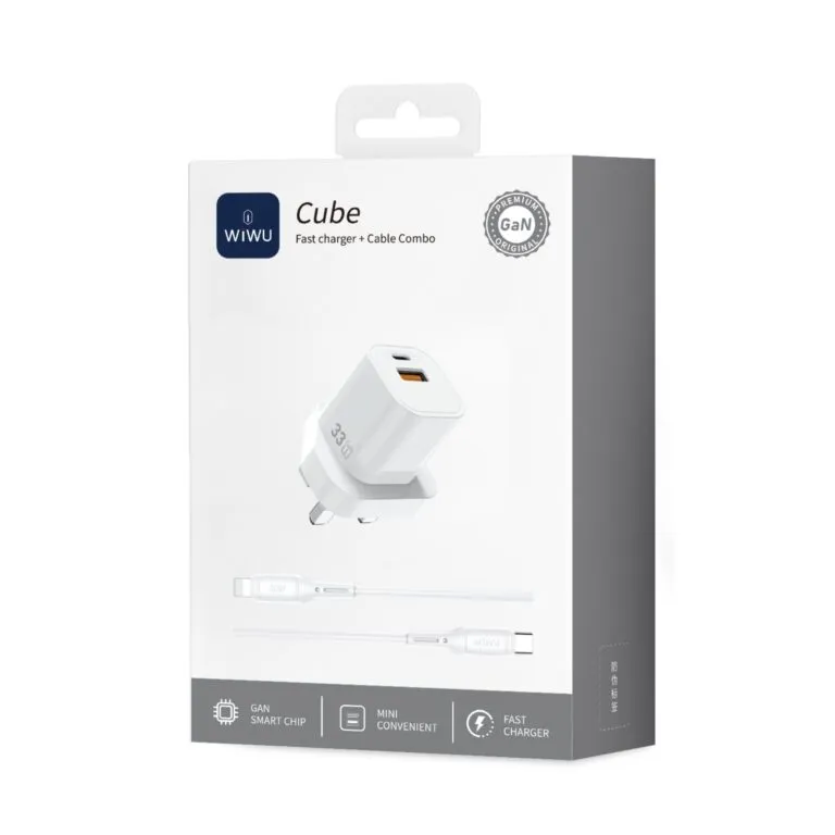 WiWU WI-G018 Cube 33w A+C Fast Charger And Cable Combo Type-C to lightning White UK — photo 5