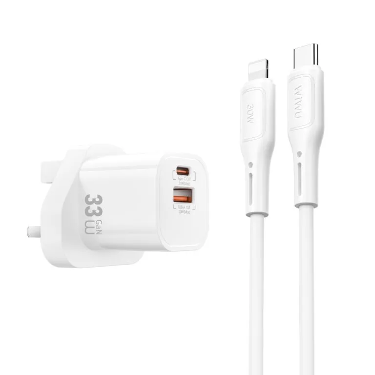 WiWU WI-G018 Cube 33w A+C Fast Charger And Cable Combo Type-C to lightning White UK — photo 2