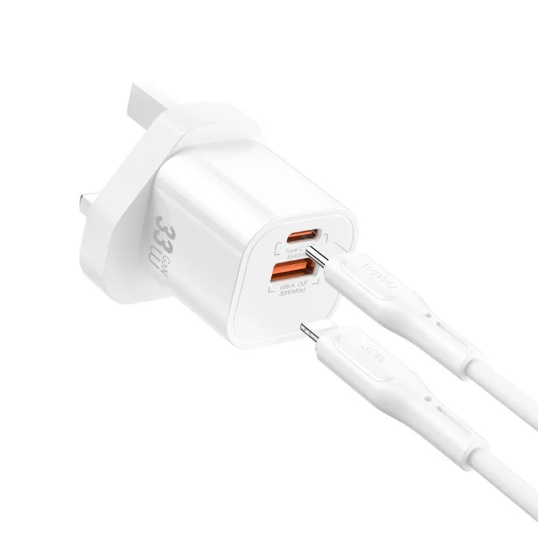WiWU WI-G018 Cube 33w A+C Fast Charger And Cable Combo Type-C to lightning White UK — photo 3