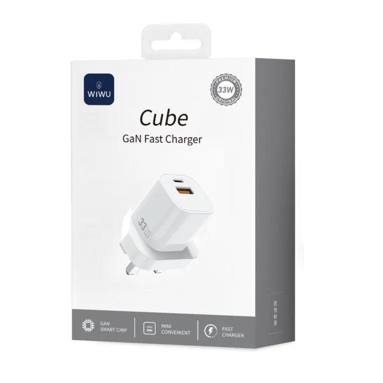 WiWU WI-G017 Cube 33w USB-A and Type-C Gan Fast Charger Adapter White UK — photo 5