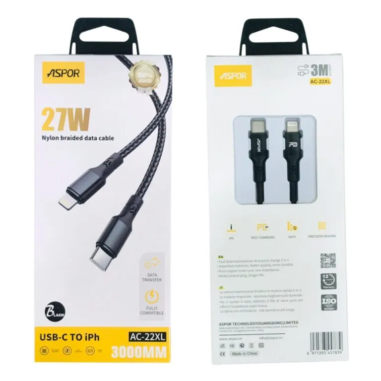 Aspor AC-22XL 27w Type-C to Lightning Cable 3m — photo 3