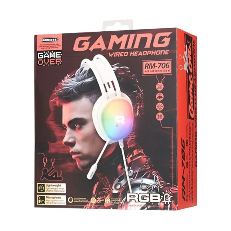 Remax RM-706 White Gaming Headphones with RGB – USB & Aux — photo 3