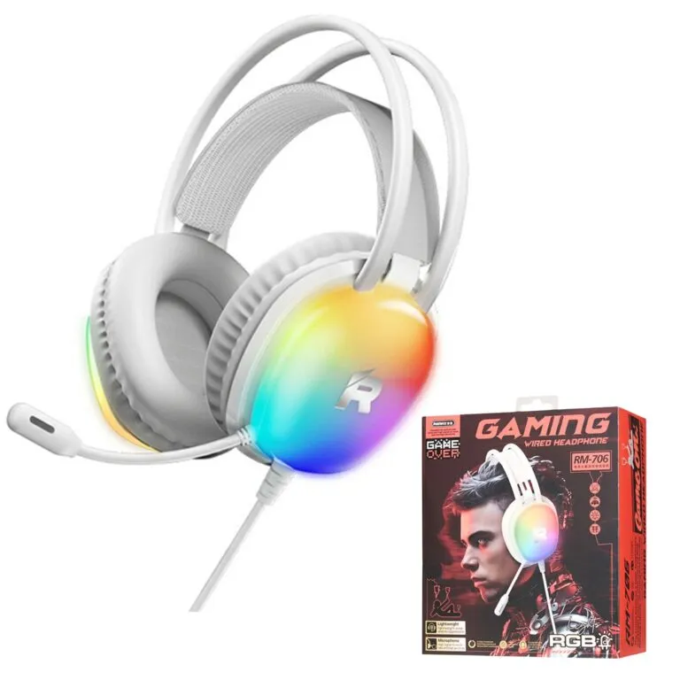 Remax RM-706 White Gaming Headphones with RGB – USB & Aux — photo 2