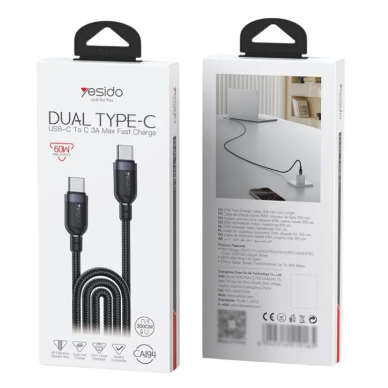 Yesido CA194 60w Dual Type-C to Type-C Cable 3m — photo 3